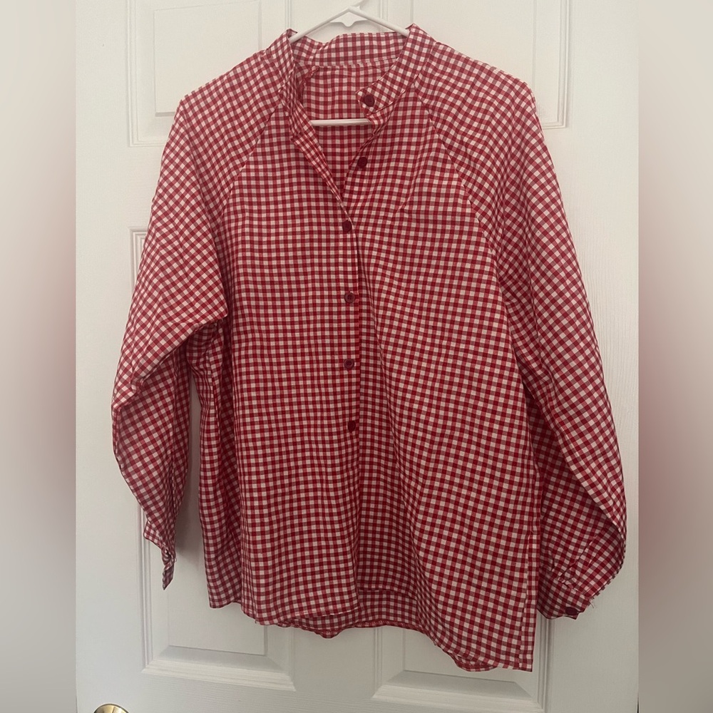 Women’s Gingham Red and White Checkered Button-Up Shirt Size S